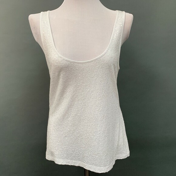 NY&C New York & Company Women's Tank Top Medium White Sequins Sleeveless - Picture 1 of 7